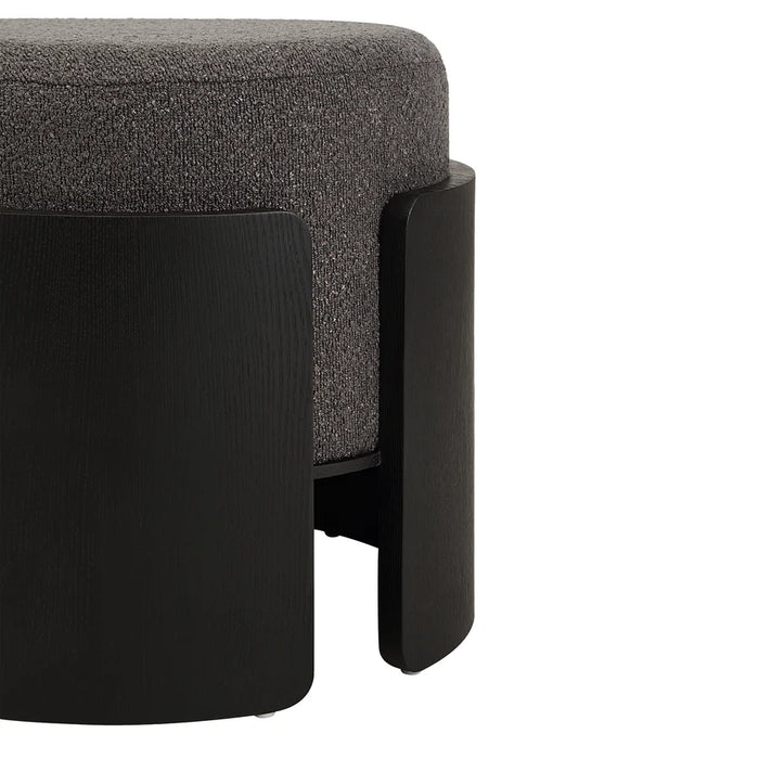 Renwil Capsula Black Wood and Charcoal Linen Ottoman