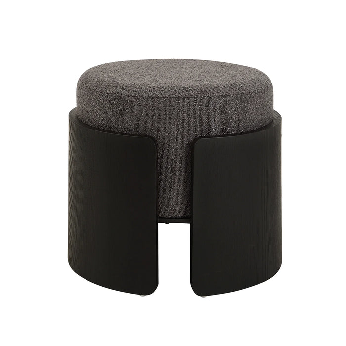 Renwil Capsula Black Wood and Charcoal Linen Ottoman