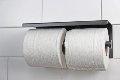 Frost 1131 Surface Mounted Double Toilet Paper Holder with Shelf, Matte Black