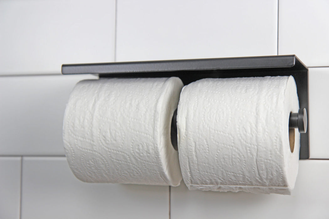 Frost 1131 Surface Mounted Double Toilet Paper Holder with Shelf, Matte Black