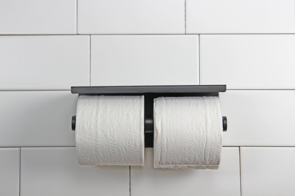 Frost 1131 Surface Mounted Double Toilet Paper Holder with Shelf, Matte Black