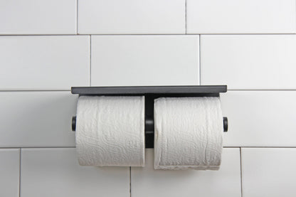 Frost 1131 Surface Mounted Double Toilet Paper Holder with Shelf, Matte Black