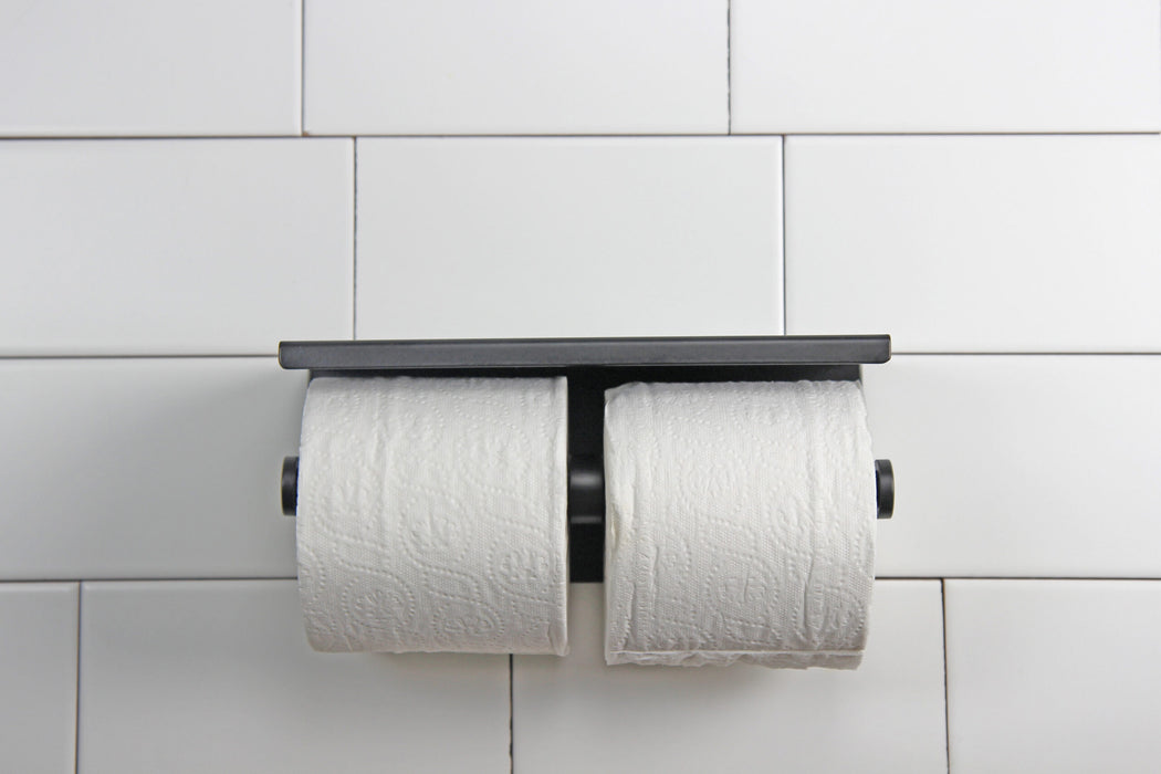 Frost 1131 Surface Mounted Double Toilet Paper Holder with Shelf, Matte Black