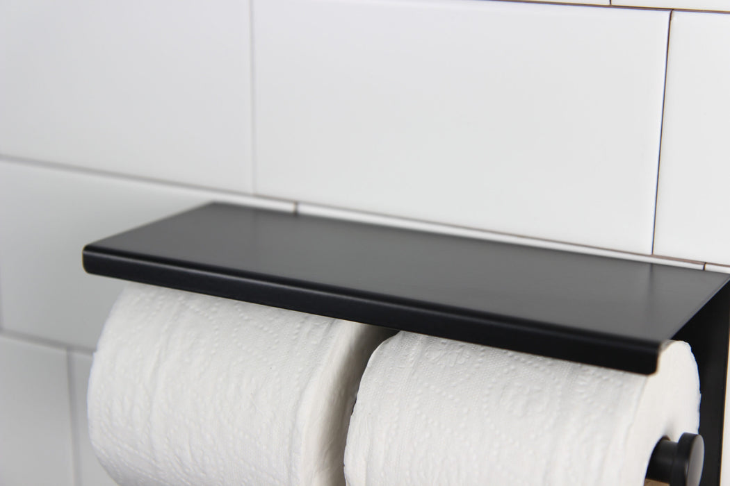 Frost 1131 Surface Mounted Double Toilet Paper Holder with Shelf, Matte Black
