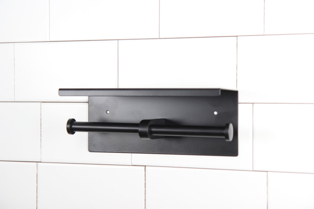 Frost 1131 Surface Mounted Double Toilet Paper Holder with Shelf, Matte Black