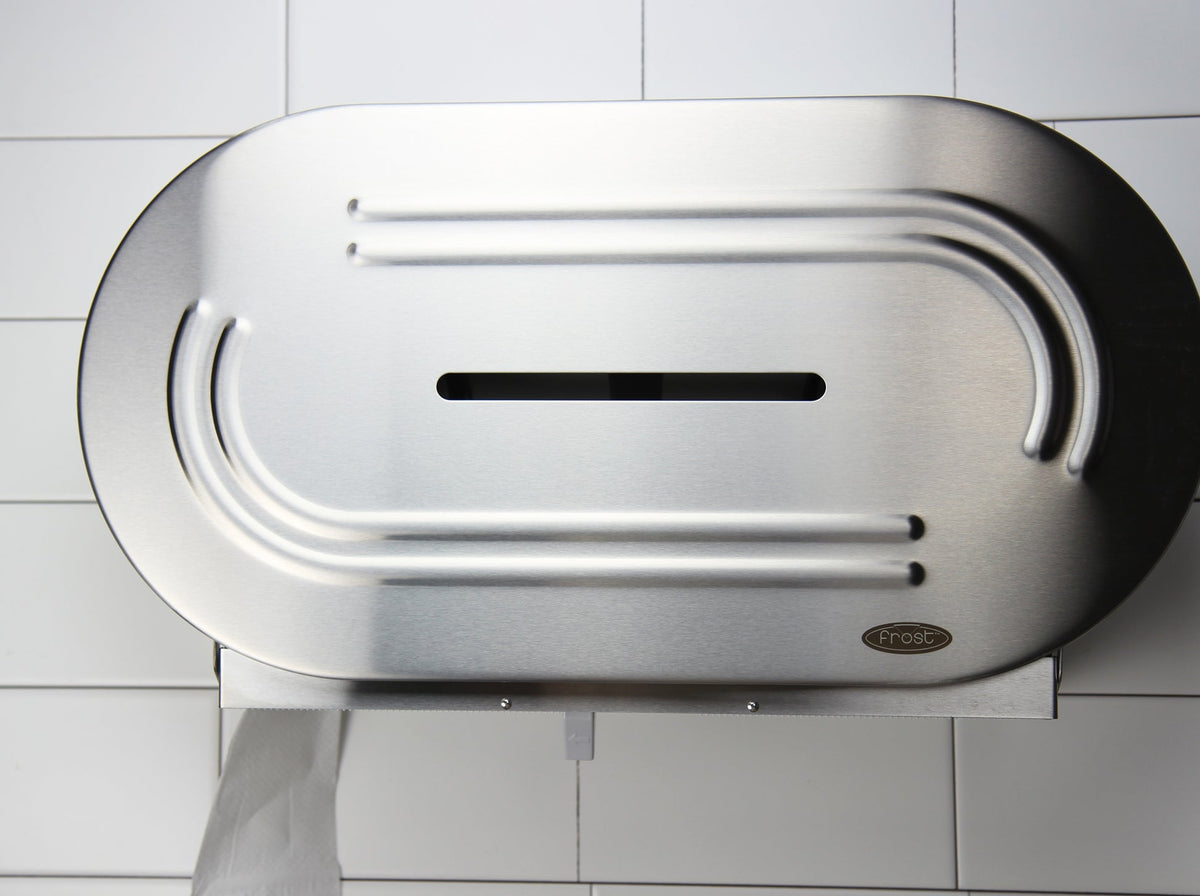 Frost 169 Universal Jumbo Double Toilet Tissue Dispenser, Stainless Steel