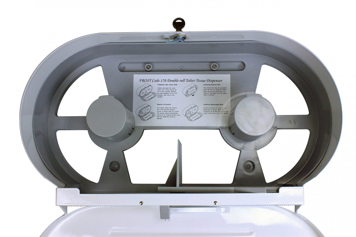 Frost 170 Universal Jumbo Double Toilet Tissue Dispenser, White