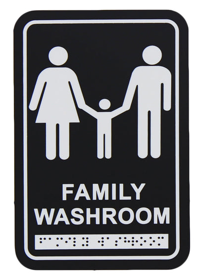 Frost 958 Washroom Signage – Family with Braille Emboss, Black