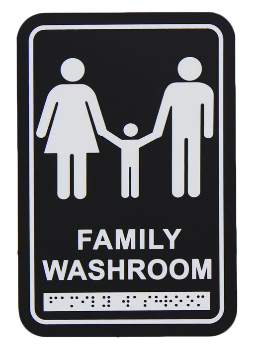 Frost 958 Washroom Signage – Family with Braille Emboss, Black