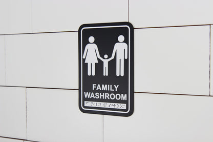 Frost 958 Washroom Signage – Family with Braille Emboss, Black