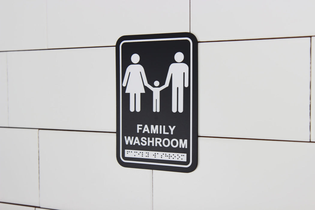 Frost 958 Washroom Signage – Family with Braille Emboss, Black