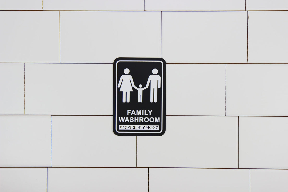 Frost 958 Washroom Signage – Family with Braille Emboss, Black