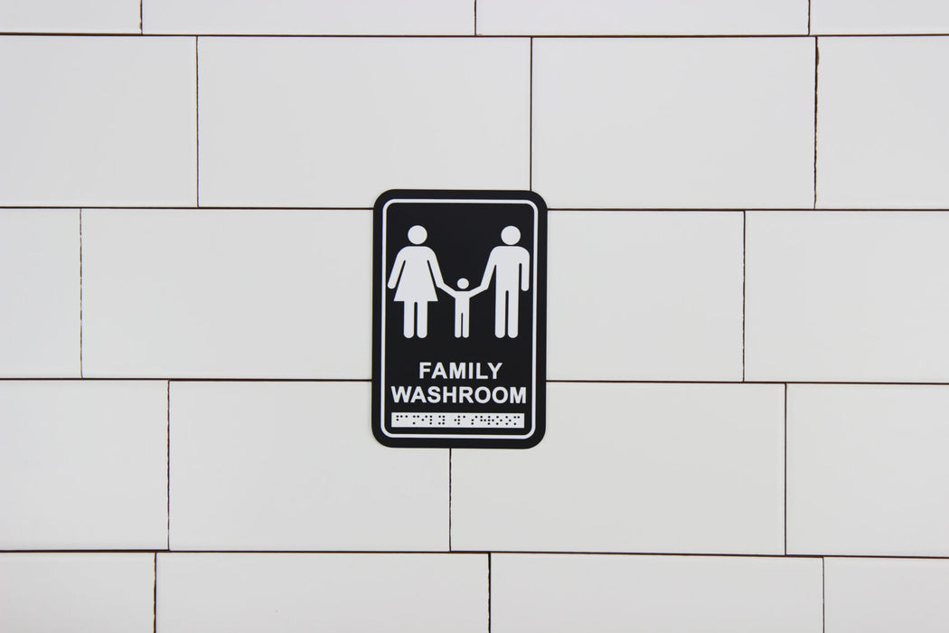 Frost 958 Washroom Signage – Family with Braille Emboss, Black
