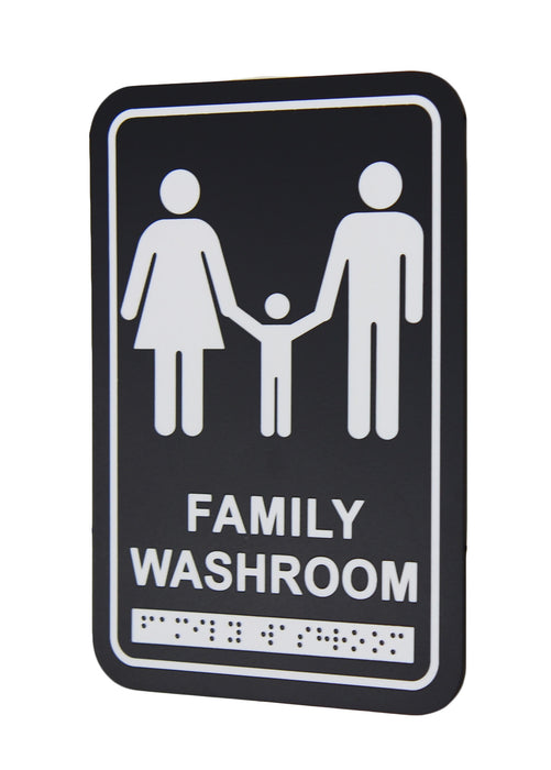 Frost 958 Washroom Signage – Family with Braille Emboss, Black