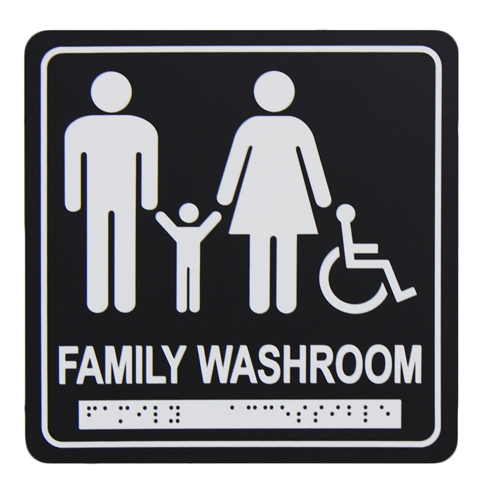 Frost 959 Washroom Signage – Family and Accessible with Braille Emboss, Black