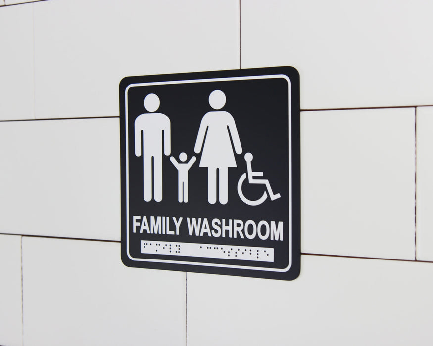 Frost 959 Washroom Signage – Family and Accessible with Braille Emboss, Black