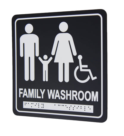 Frost 959 Washroom Signage – Family and Accessible with Braille Emboss, Black
