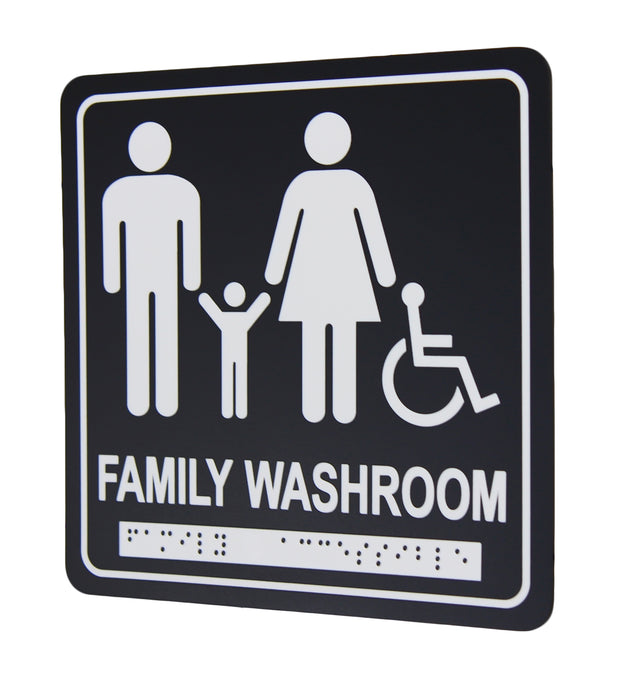 Frost 959 Washroom Signage – Family and Accessible with Braille Emboss, Black