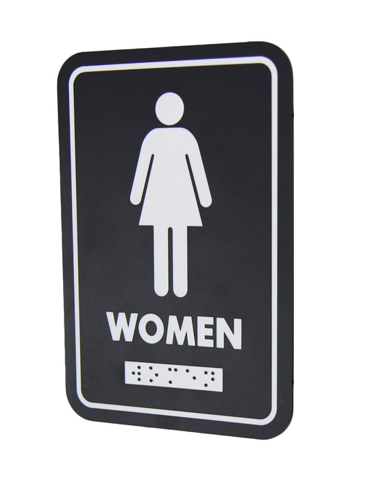 Frost 961 Washroom Signage – Female with Braille Emboss, Black