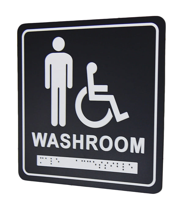 Frost 962 Washroom Signage- Male/Wheelchair with Braille Emboss, Black