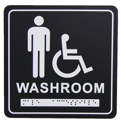 Frost 962 Washroom Signage- Male/Wheelchair with Braille Emboss, Black