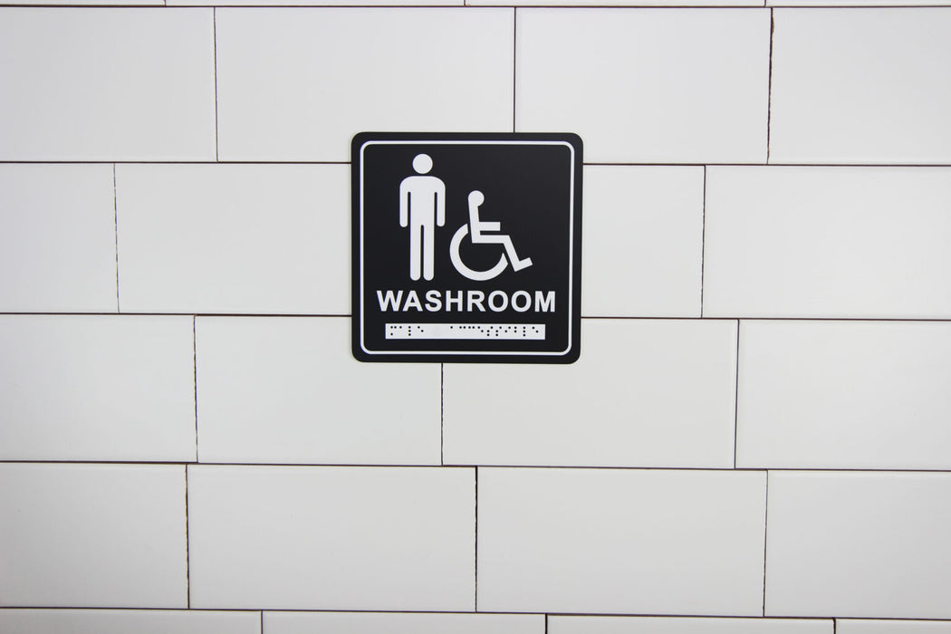 Frost 962 Washroom Signage- Male/Wheelchair with Braille Emboss, Black