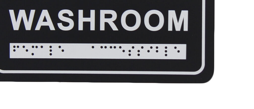 Frost 963 Washroom Signage- Female/Wheelchair with Braille Emboss, Black