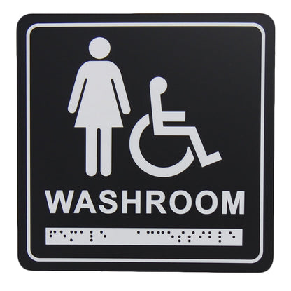 Frost 963 Washroom Signage- Female/Wheelchair with Braille Emboss, Black