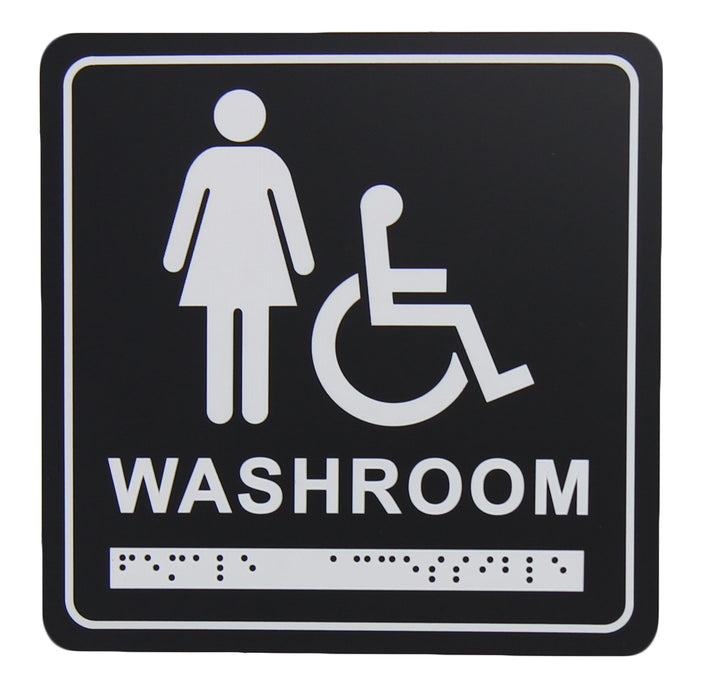 Frost 963 Washroom Signage- Female/Wheelchair with Braille Emboss, Black