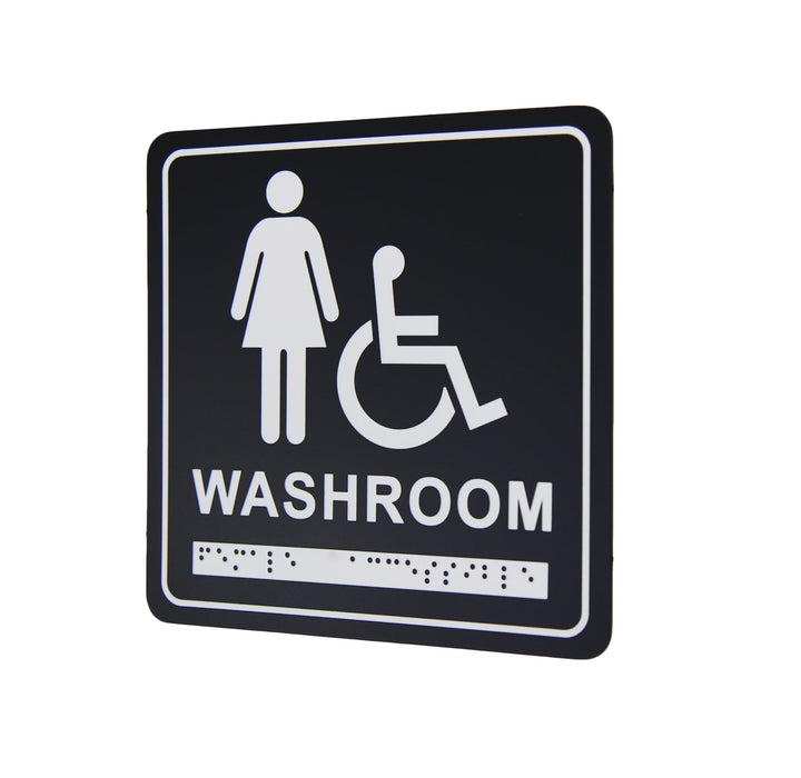 Frost 963 Washroom Signage- Female/Wheelchair with Braille Emboss, Black
