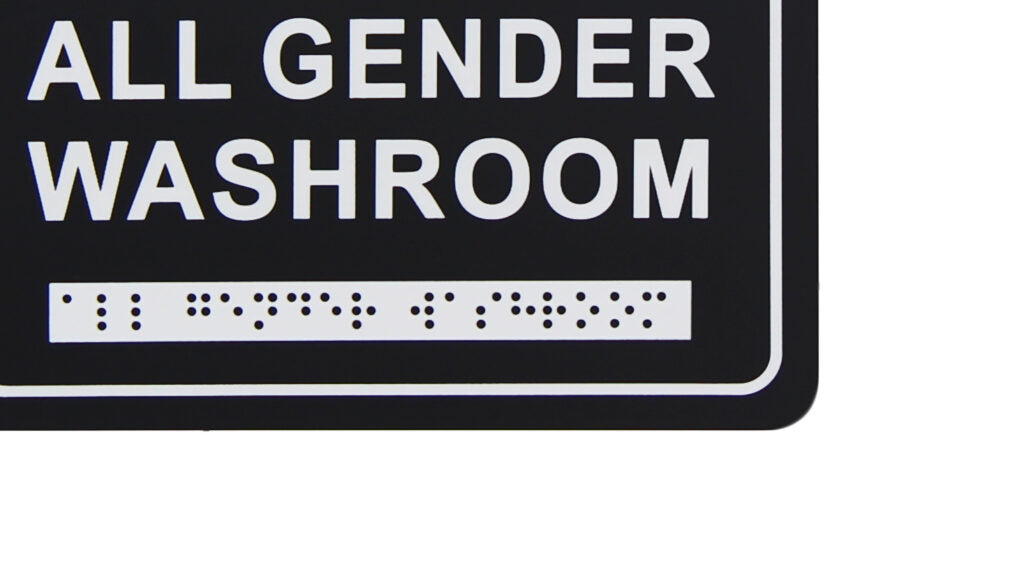 Frost 965 Washroom Signage- Gender Neutral with Braille Emboss, Black