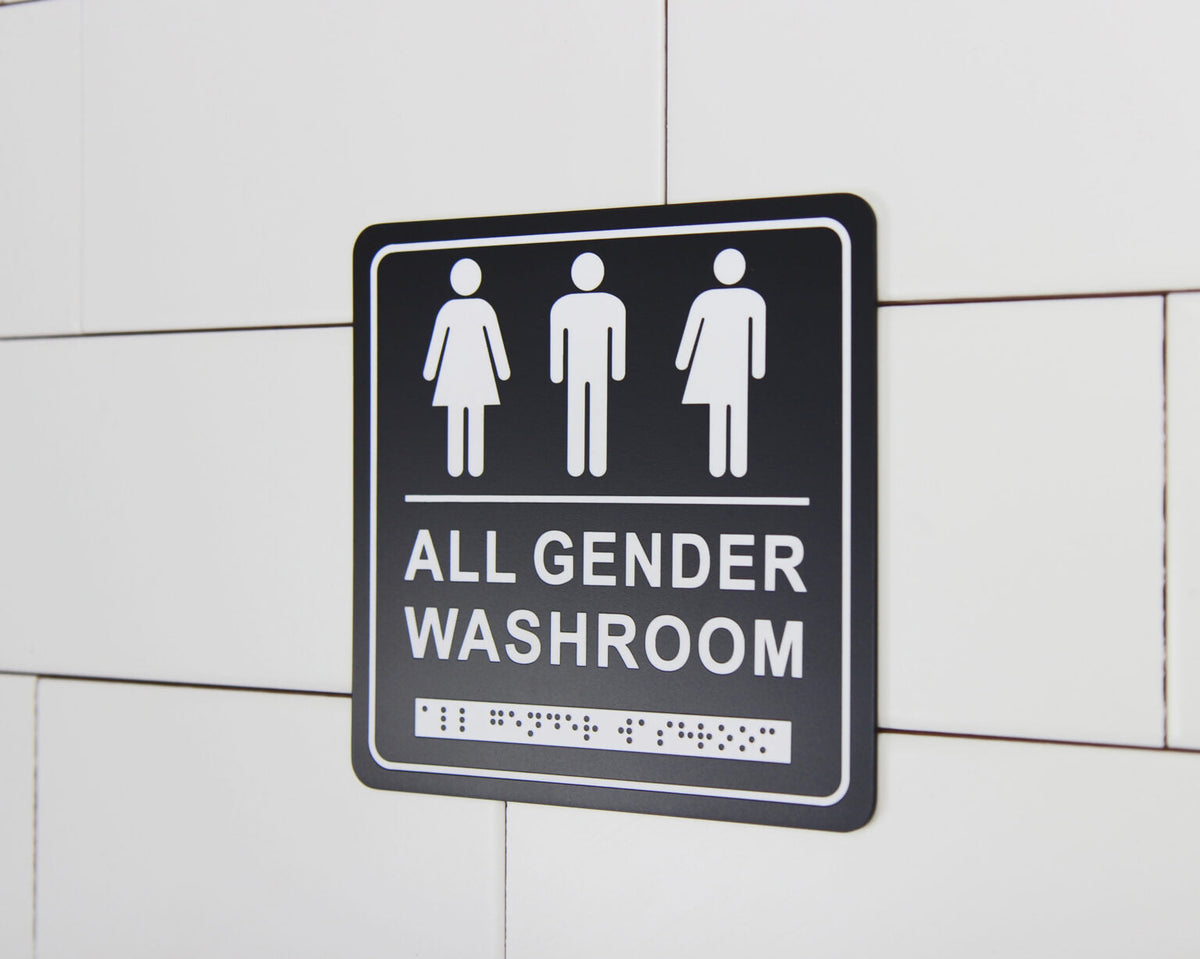 Frost 965 Washroom Signage- Gender Neutral with Braille Emboss, Black