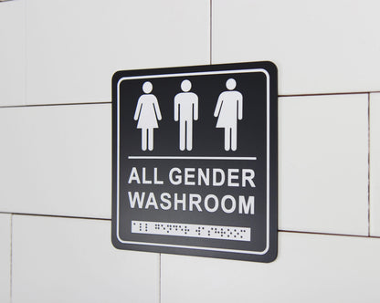 Frost 965 Washroom Signage- Gender Neutral with Braille Emboss, Black