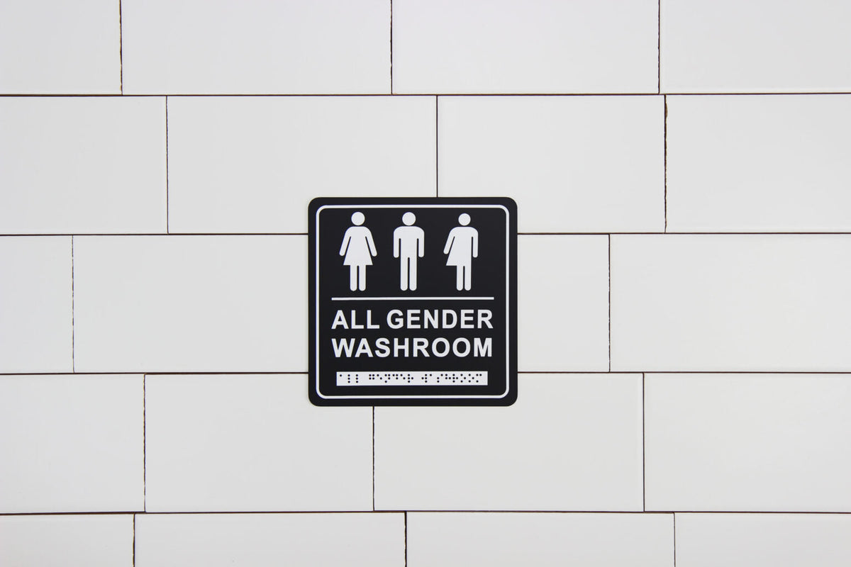 Frost 965 Washroom Signage- Gender Neutral with Braille Emboss, Black