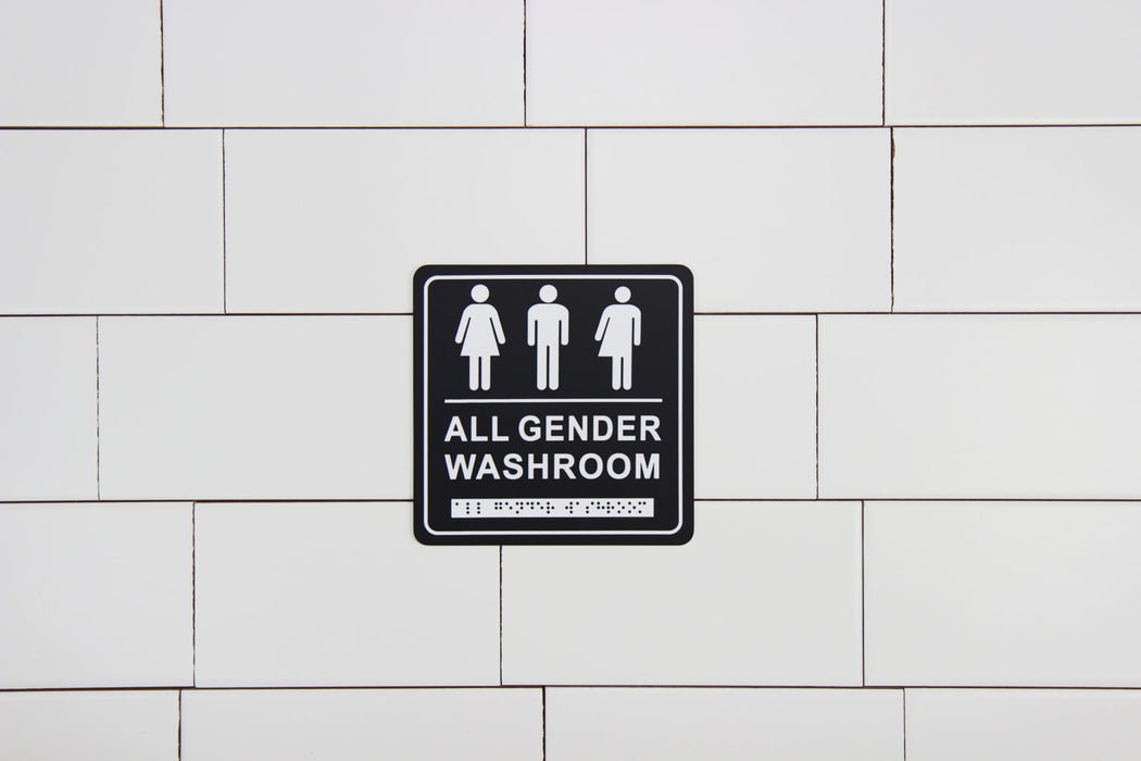 Frost 965 Washroom Signage- Gender Neutral with Braille Emboss, Black