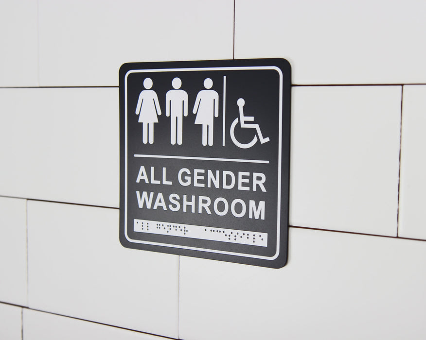 Frost 966 Washroom Signage- Gender Neutral/Wheelchair with Braille Emboss, Black