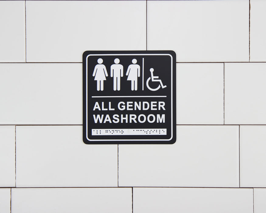 Frost 966 Washroom Signage- Gender Neutral/Wheelchair with Braille Emboss, Black