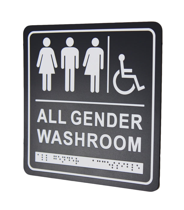 Frost 966 Washroom Signage- Gender Neutral/Wheelchair with Braille Emboss, Black