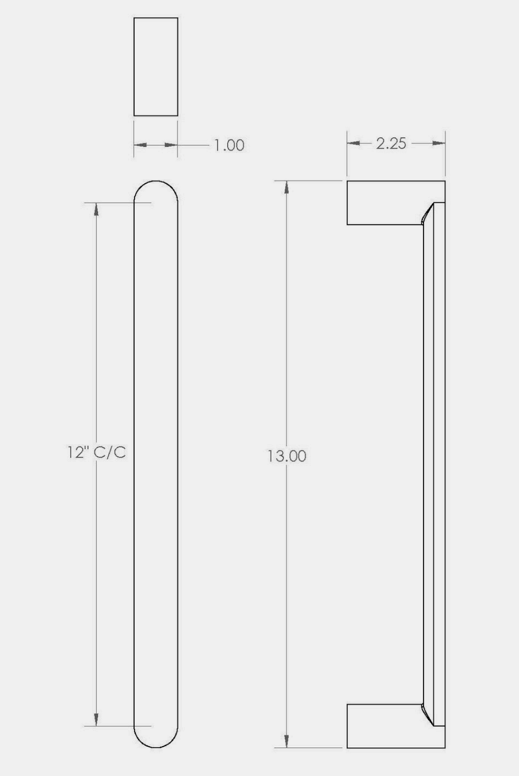 Technical dimension drawing of a CBH 1266 Tubular Ladder-Style Door Pull showing front and side views with measurements in millimeters and inches on a light gray background.
