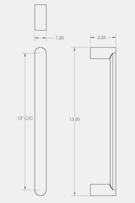 Technical dimension drawing of a CBH 1266 Tubular Ladder-Style Door Pull showing front and side views with measurements in millimeters and inches on a light gray background.