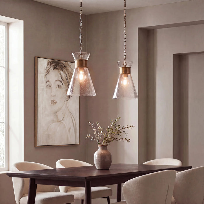 Viviana Clear Seeded Glass Pendant – Antique Brass