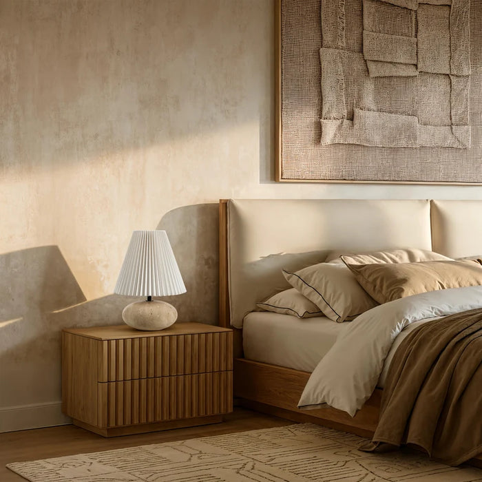 Lampe de table Lechuga de Renwil – Lin beige et avoine
