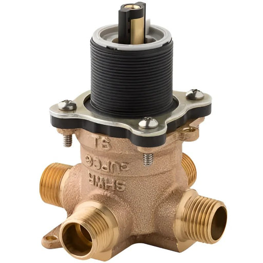 Pfister X8 Valve 0X8-310A series close-up view, showcasing the durable brass construction, threaded connections, and upper control assembly for tub and shower installations.