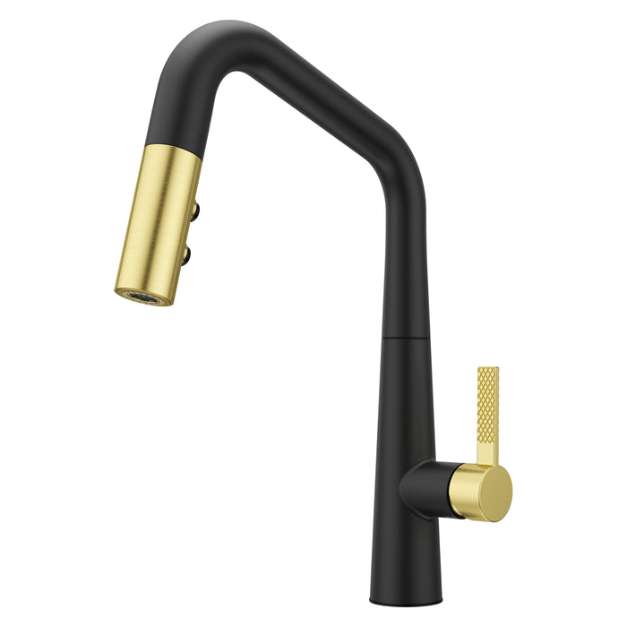 Asari 1-Handle Pull-Down Kitchen Faucet - Matte Black/Brushed Gold - Pull-Down