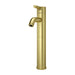 Pfister Contempra single-control vessel bathroom faucet in brushed gold, front view showcasing its warm metallic finish, tall spout, and sleek lever handle.