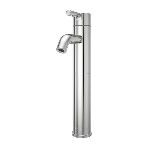 Pfister Contempra single-control vessel bathroom faucet in polished chrome, front angled view highlighting its tall, minimalist spout and sleek cylindrical handle.
