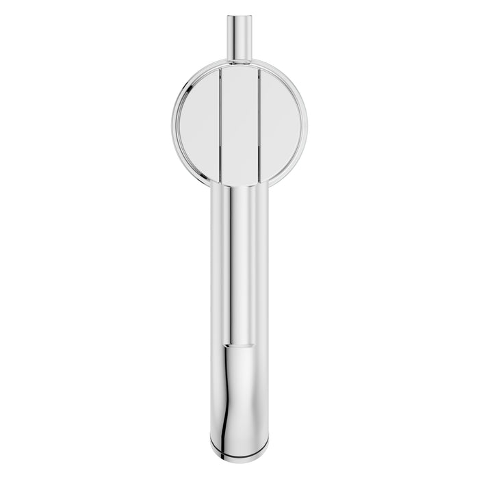 Pfister Contempra single-control vessel bathroom faucet in polished chrome, top view emphasizing its clean, modern design and reflective finish.