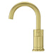 Pfister Contempra 2-handle 8-inch widespread bathroom faucet in brushed gold, side view highlighting its angular spout and elegant lever handles.