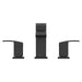 Pfister Kenzo 2-handle 8-inch widespread bathroom faucet in matte black, front view showcasing its bold finish, flat spout, and sleek lever handles.