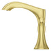 Pfister Rhen 2-handle 8-inch widespread bathroom faucet in brushed gold, side view showcasing the warm metallic tones and graceful spout design.